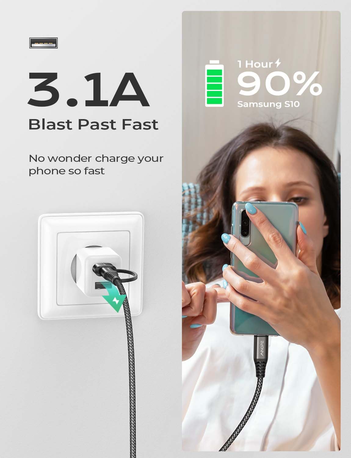 AINOPE 10FT Fast Charge USB C Cable & Adapter - Small Enterprise