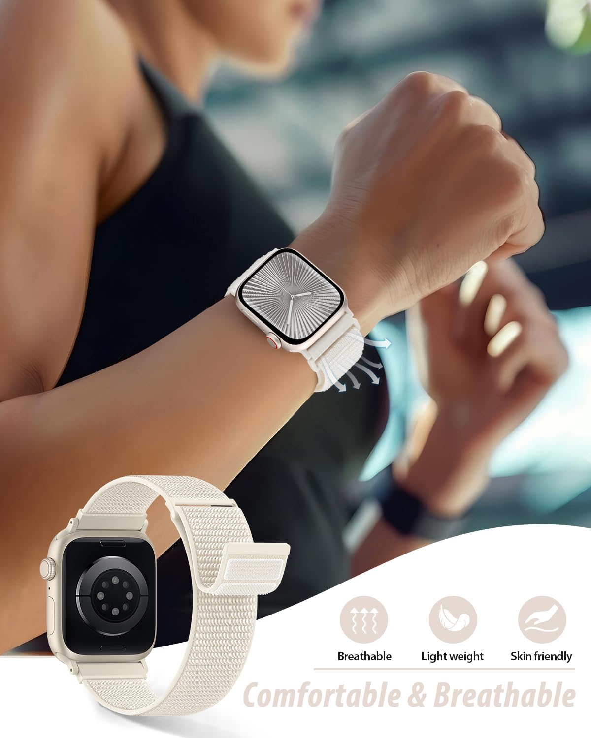 Nylon Loop Sport Band Compatible with Apple Watch Bands 44mm 45mm 46mm 49mm 42mm for Women Men, iWatch Wrist Straps for Ultra 3 2, Se, Series 11 10 9 8 7, Breathable, Soft Band Ideal for Outdoor