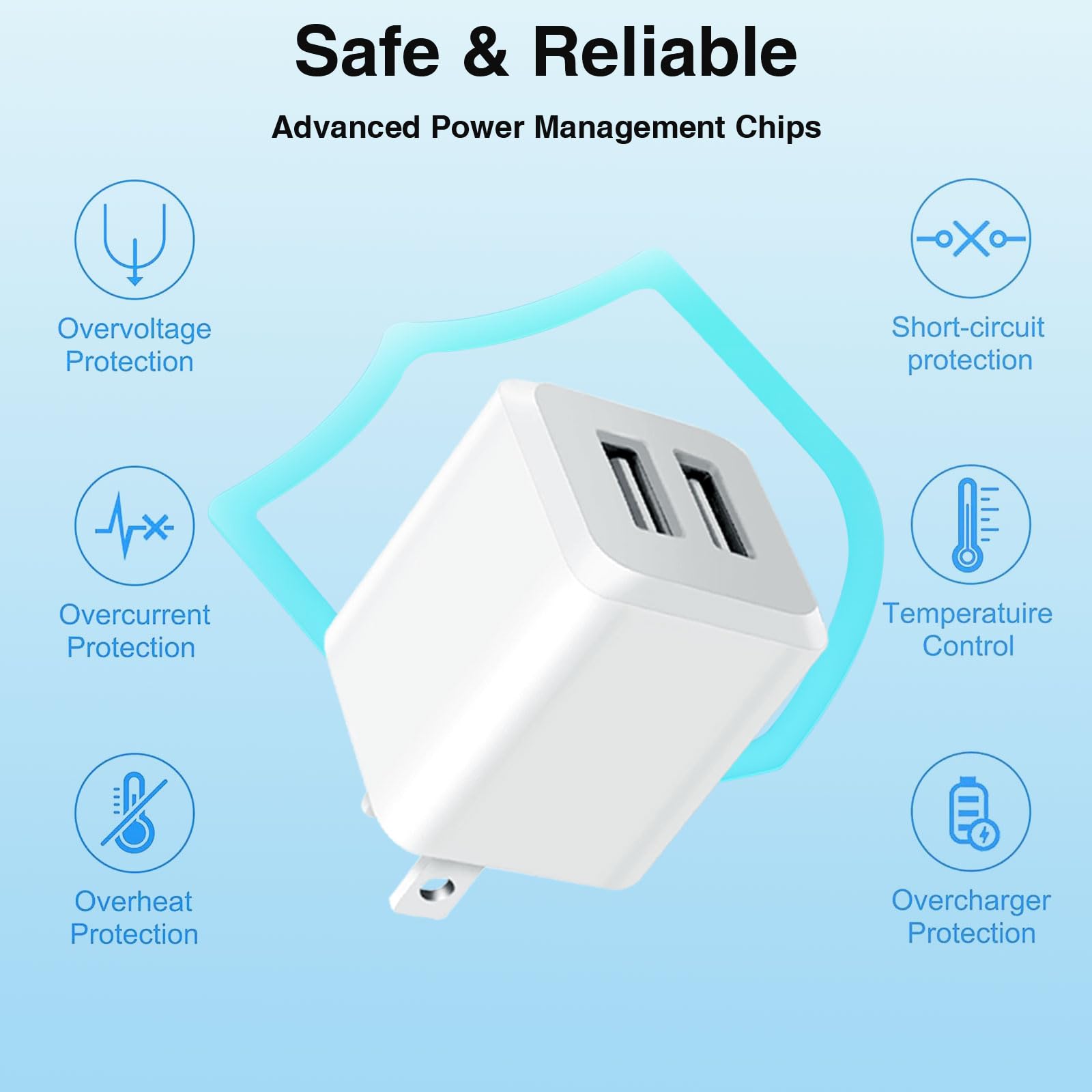USB Wall Charger, Dual Port Cube Power Adapter Charger Plug Block Charging Box, Dual Port Wall Fast Charging Adapter, Compatible for i Phone 14 13 12 11，Milky White