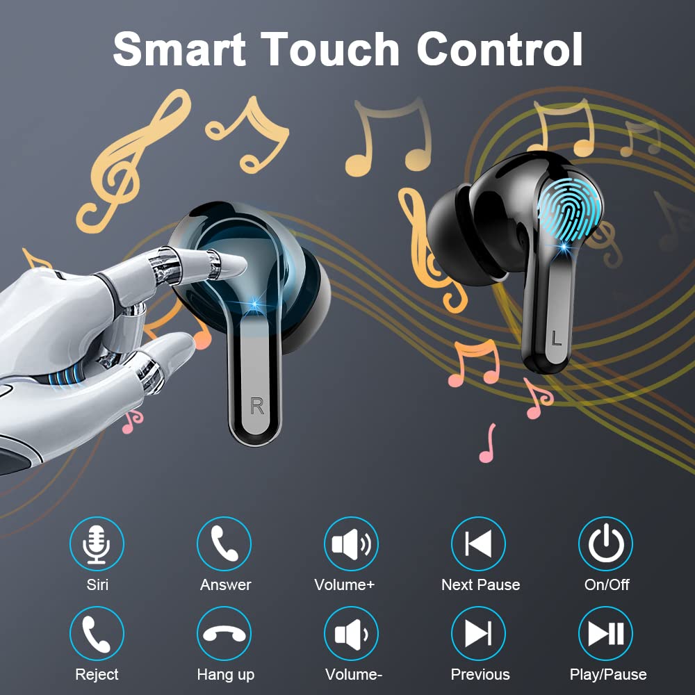 Wireless Earbuds, 2026 Bluetooth 5.4 Headphones NEW Ear Buds 40H Bass Stereo in-Ear Earphones ENC Noise Cancelling Earbuds with 4 HD Mic, USB-C LED Display IP7 Waterproof Sport Headset for Android iOS