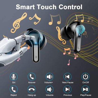 Wireless Earbuds, 2026 Bluetooth 5.4 Headphones NEW Ear Buds 40H Bass Stereo in-Ear Earphones ENC Noise Cancelling Earbuds with 4 HD Mic, USB-C LED Display IP7 Waterproof Sport Headset for Android iOS
