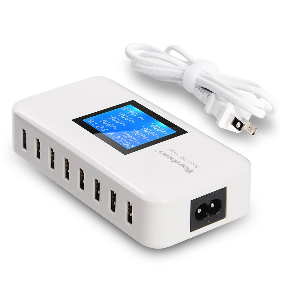 60W 8-Port USB Desktop Charging Station with LCD (White)