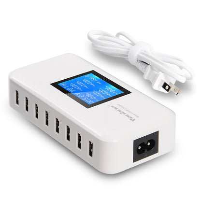 60W 8-Port USB Desktop Charging Station with LCD (White)