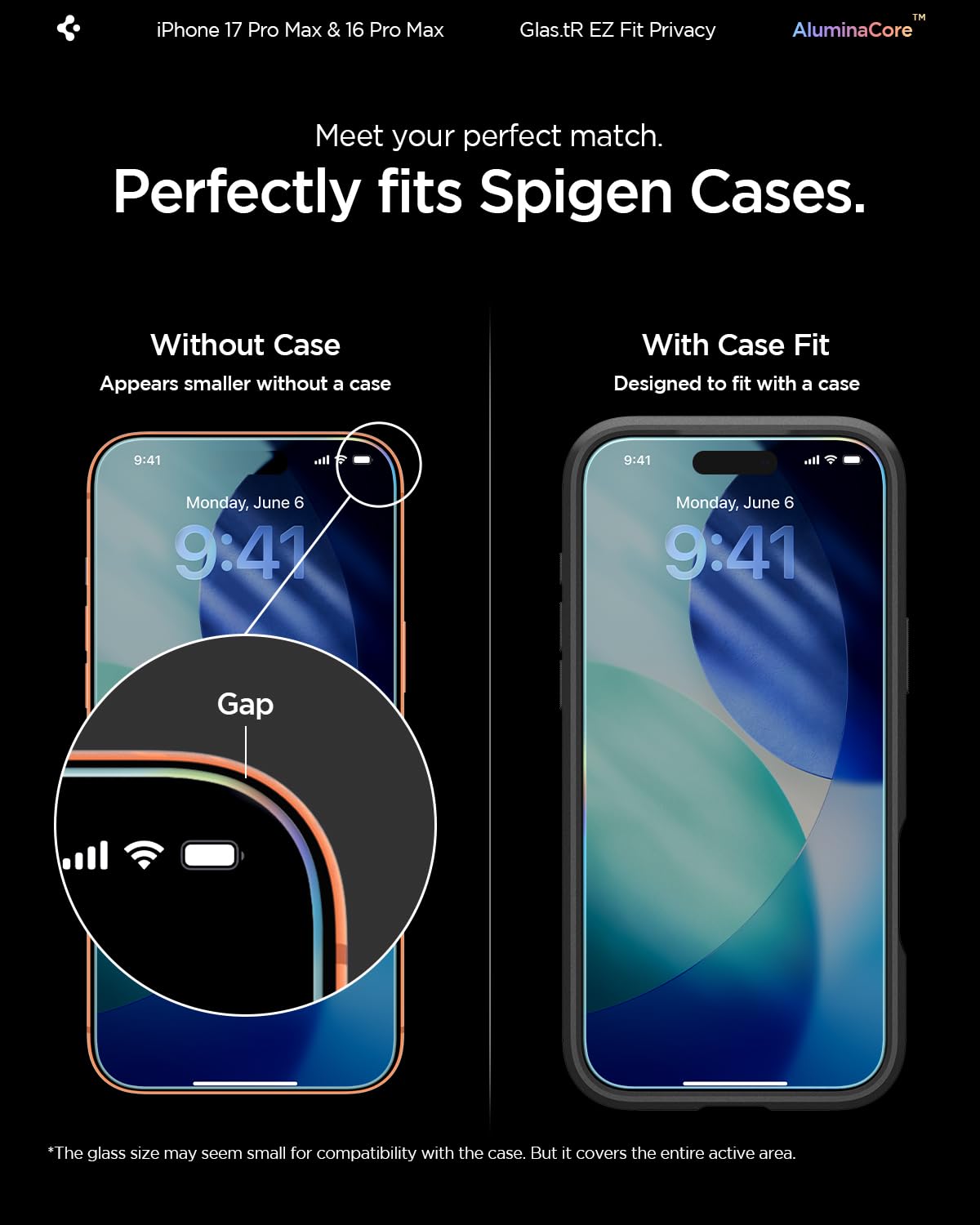 Spigen AluminaCore Tempered Glass Screen Protector [Glas.tR EZ Fit - Privacy] designed for iPhone 17 Pro | iPhone 17 | iPhone 16 Pro [2 Pack] 9H+ Hardness, Aluminum-Enhanced Durability | Tempered Glass, Privacy