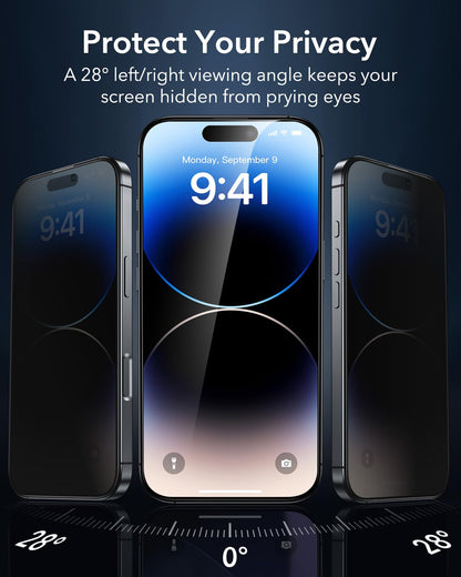 ESR 3 Pack for iPhone 17e/iPhone 16e/iPhone 14/iPhone 13/iPhone 13 Pro Privacy Screen Protector, Anti-spy Tempered-Glass Privacy Screen Protector with Flawless Fit Tray