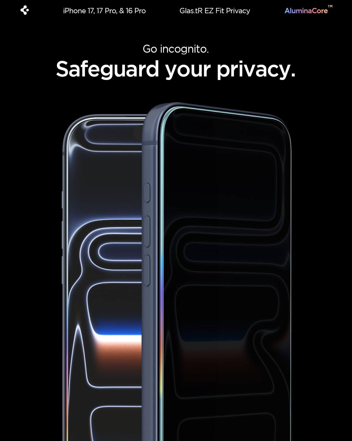 Spigen AluminaCore Tempered Glass Screen Protector [Glas.tR EZ Fit - Privacy] designed for iPhone 17 Pro | iPhone 17 | iPhone 16 Pro [2 Pack] 9H+ Hardness, Aluminum-Enhanced Durability | Tempered Glass, Privacy