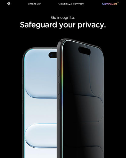 Spigen AluminaCore Tempered Glass Screen Protector [Glas.tR EZ Fit - Privacy] designed for iPhone 17 Pro | iPhone 17 | iPhone 16 Pro [2 Pack] 9H+ Hardness, Aluminum-Enhanced Durability | Tempered Glass, Privacy