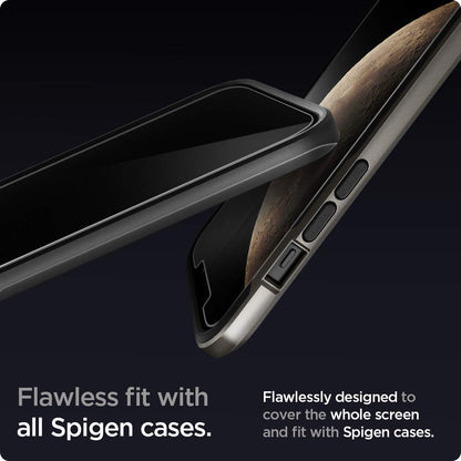 Spigen AluminaCore Tempered Glass Screen Protector [Glas.tR EZ Fit - Privacy] designed for iPhone 17 Pro | iPhone 17 | iPhone 16 Pro [2 Pack] 9H+ Hardness, Aluminum-Enhanced Durability | Tempered Glass, Privacy
