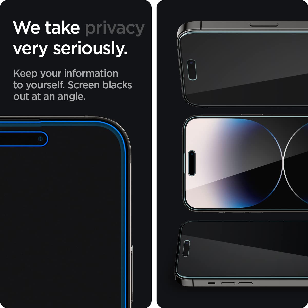 Spigen AluminaCore Tempered Glass Screen Protector [Glas.tR EZ Fit - Privacy] designed for iPhone 17 Pro | iPhone 17 | iPhone 16 Pro [2 Pack] 9H+ Hardness, Aluminum-Enhanced Durability | Tempered Glass, Privacy