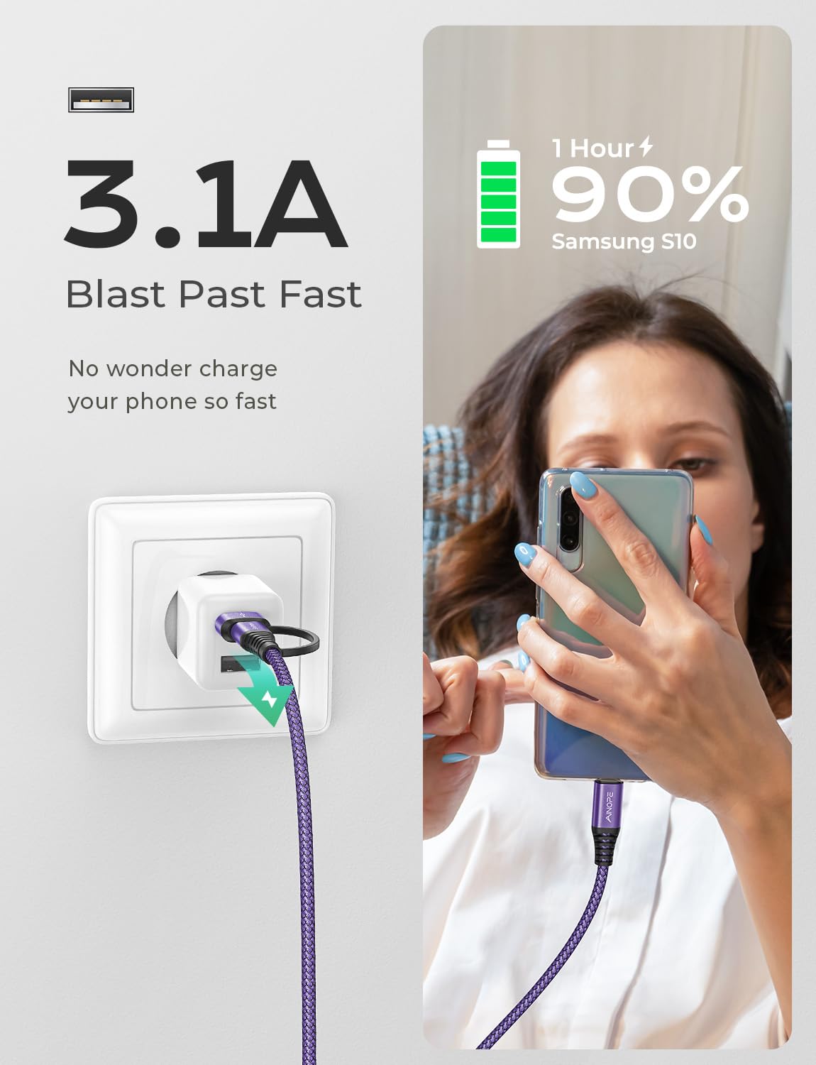 AINOPE 10FT Fast Charge USB C Cable & Adapter - Small Enterprise