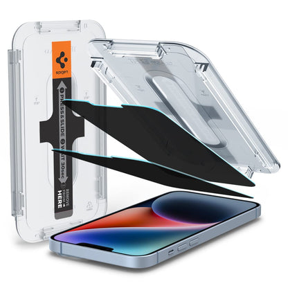 Spigen AluminaCore Tempered Glass Screen Protector [Glas.tR EZ Fit - Privacy] designed for iPhone 17 Pro | iPhone 17 | iPhone 16 Pro [2 Pack] 9H+ Hardness, Aluminum-Enhanced Durability | Tempered Glass, Privacy