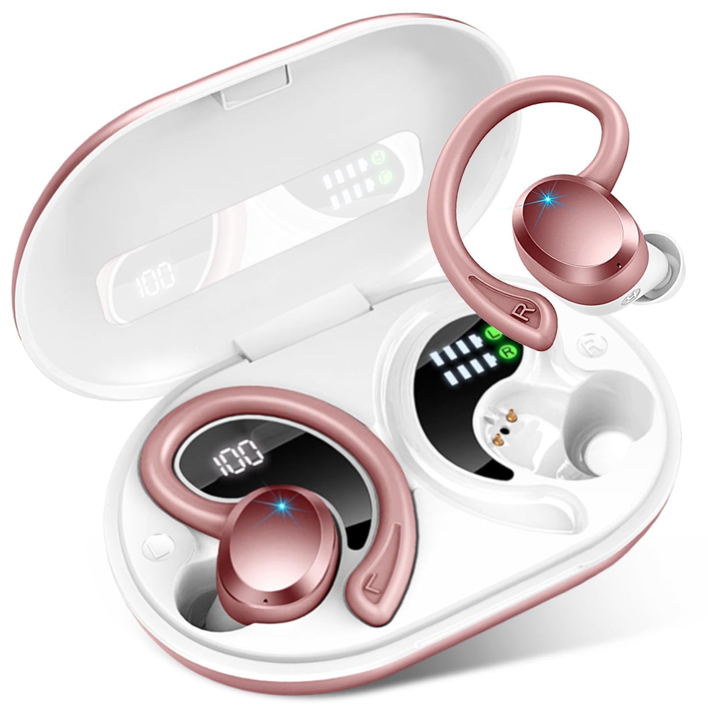 Wireless Earbuds, Sport Bluetooth 5.4 Headphones 2026 New Bluetooth Earbuds with 75Hrs Stereo, 4 ENC Mic, Noise Canceling Over-Ear Buds with Earhooks, IP7 Waterproof Earphones for Workout/Running/Gym