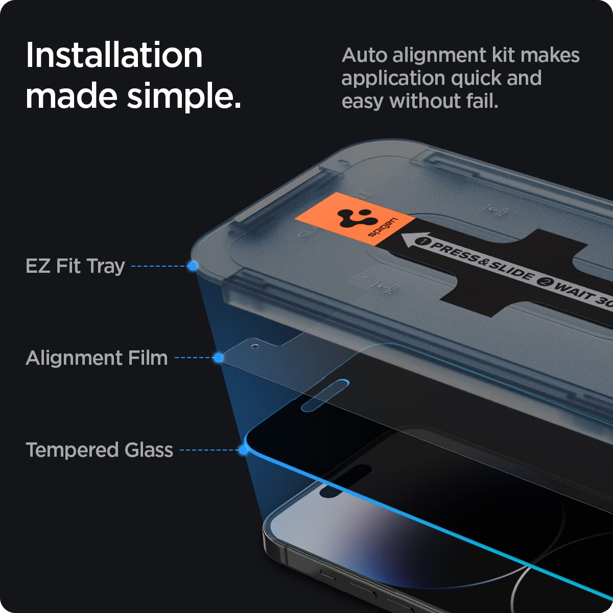 Spigen AluminaCore Tempered Glass Screen Protector [Glas.tR EZ Fit - Privacy] designed for iPhone 17 Pro | iPhone 17 | iPhone 16 Pro [2 Pack] 9H+ Hardness, Aluminum-Enhanced Durability | Tempered Glass, Privacy
