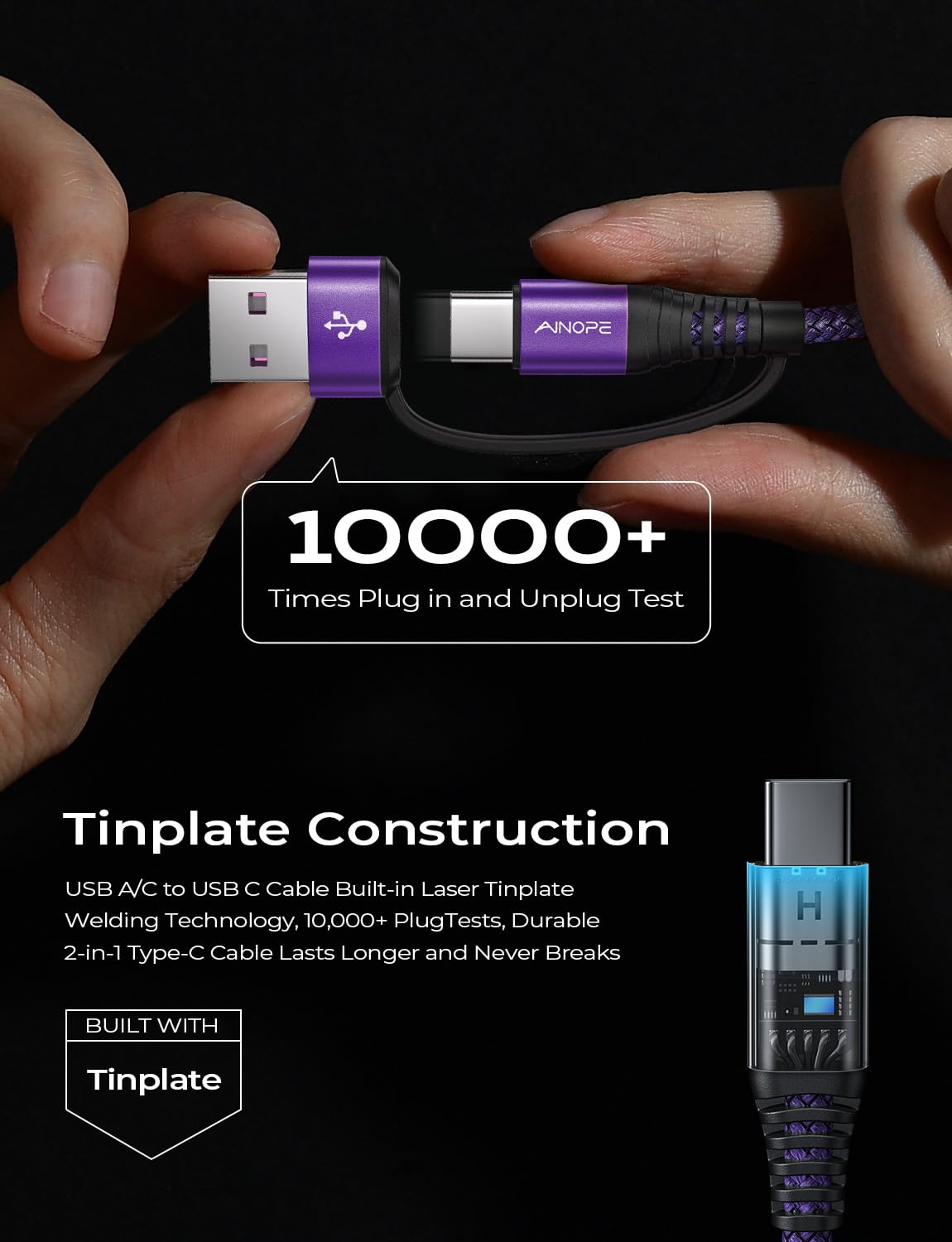 AINOPE 10FT Fast Charge USB C Cable & Adapter - Small Enterprise