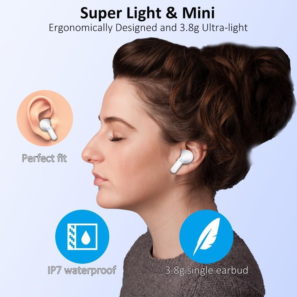 Wireless Earbuds, 2026 Bluetooth 5.4 Headphones NEW Ear Buds 40H Bass Stereo in-Ear Earphones ENC Noise Cancelling Earbuds with 4 HD Mic, USB-C LED Display IP7 Waterproof Sport Headset for Android iOS