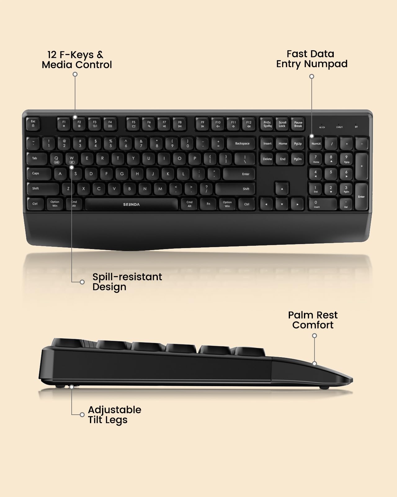 Seenda SyncPro: Ergonomic Bluetooth Keyboard & Mouse