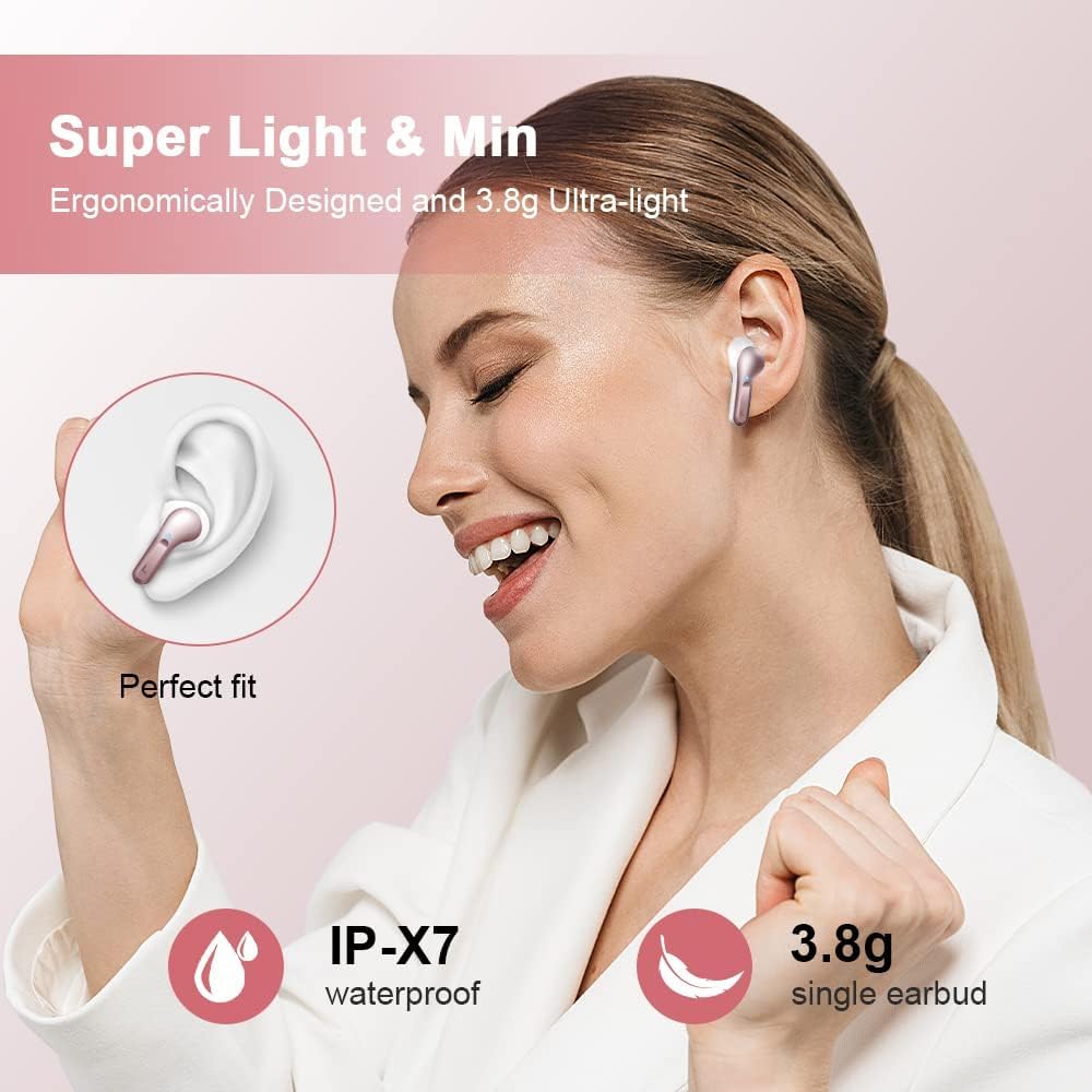 Wireless Earbuds, 2026 Bluetooth 5.4 Headphones NEW Ear Buds 40H Bass Stereo in-Ear Earphones ENC Noise Cancelling Earbuds with 4 HD Mic, USB-C LED Display IP7 Waterproof Sport Headset for Android iOS