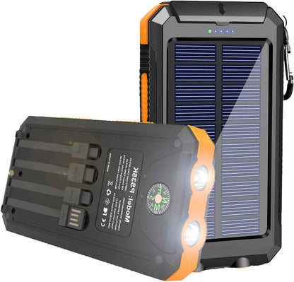 Solar Power Bank 20000mAh with 4 Cables & Flashlights