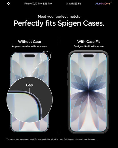 Spigen AluminaCore Tempered Glass Screen Protector [Glas.tR EZ Fit - Privacy] designed for iPhone 17 Pro | iPhone 17 | iPhone 16 Pro [2 Pack] 9H+ Hardness, Aluminum-Enhanced Durability | Tempered Glass, Privacy