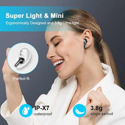 Wireless Earbuds, 2026 Bluetooth 5.4 Headphones NEW Ear Buds 40H Bass Stereo in-Ear Earphones ENC Noise Cancelling Earbuds with 4 HD Mic, USB-C LED Display IP7 Waterproof Sport Headset for Android iOS