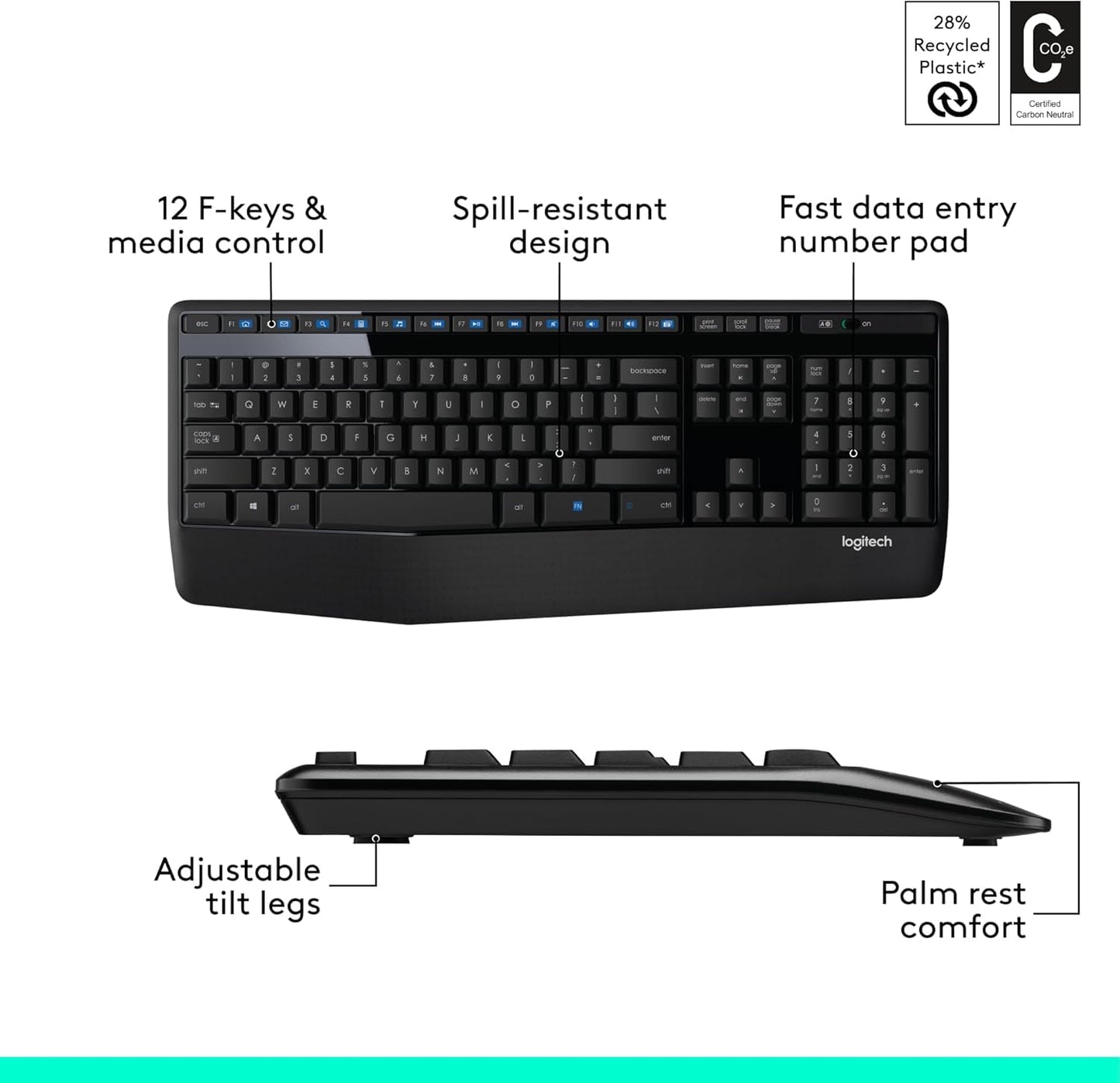 LogiKey K345: Full-Size Wireless Keyboard w/ Palm Rest