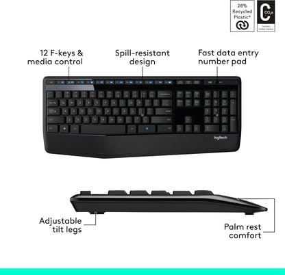 LogiKey K345: Full-Size Wireless Keyboard w/ Palm Rest