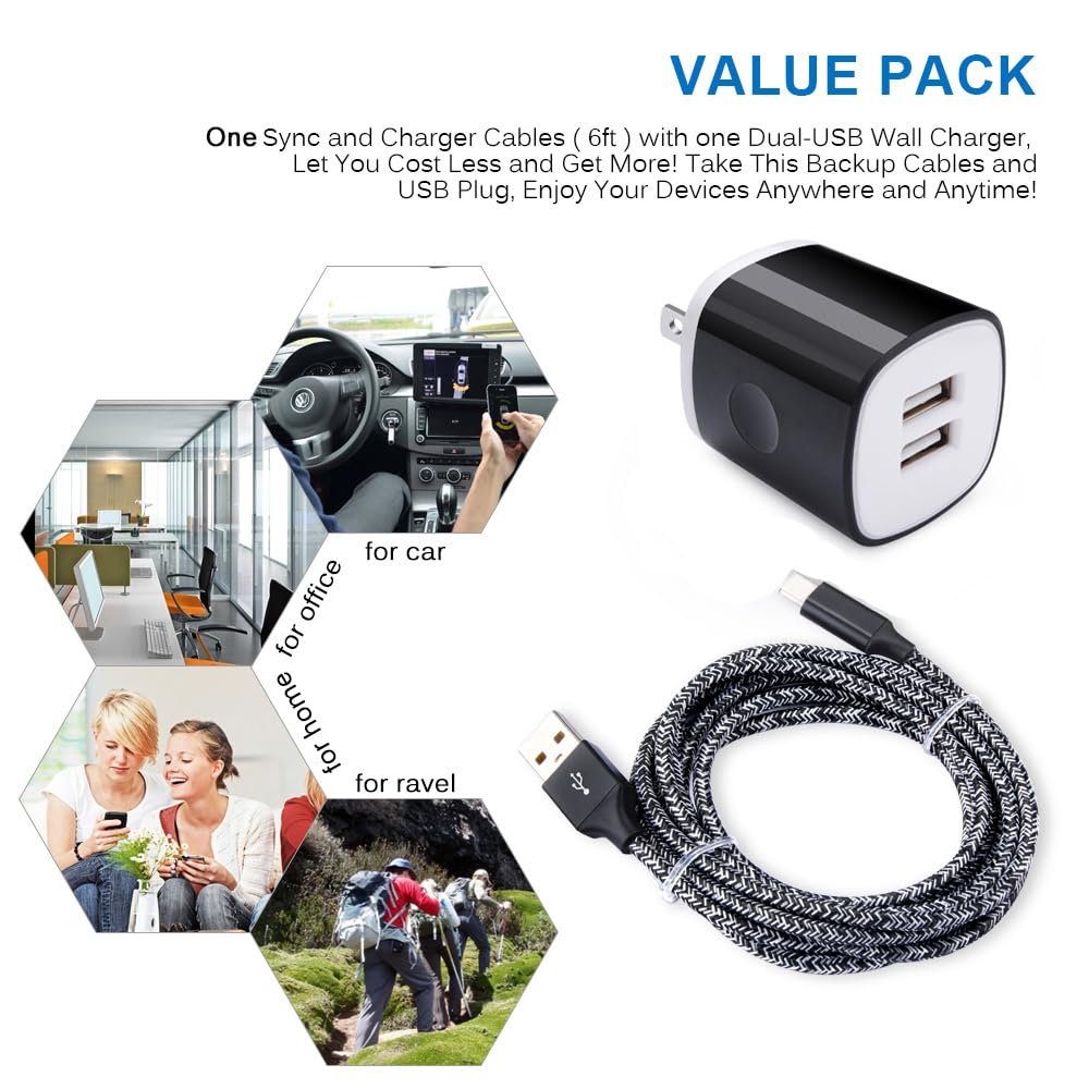 USB C Charger, AndHot Dual Port 2.1A Charger Block Plug+6ft Type C Fast Charging Cable for Samsung Galaxy S26 S25 S24 S23 S22 S21 S20 Note20 A57 A37 A17 A56 A16 A25 A35 A55 A15 A54 A14 A13 A23 A53 A32