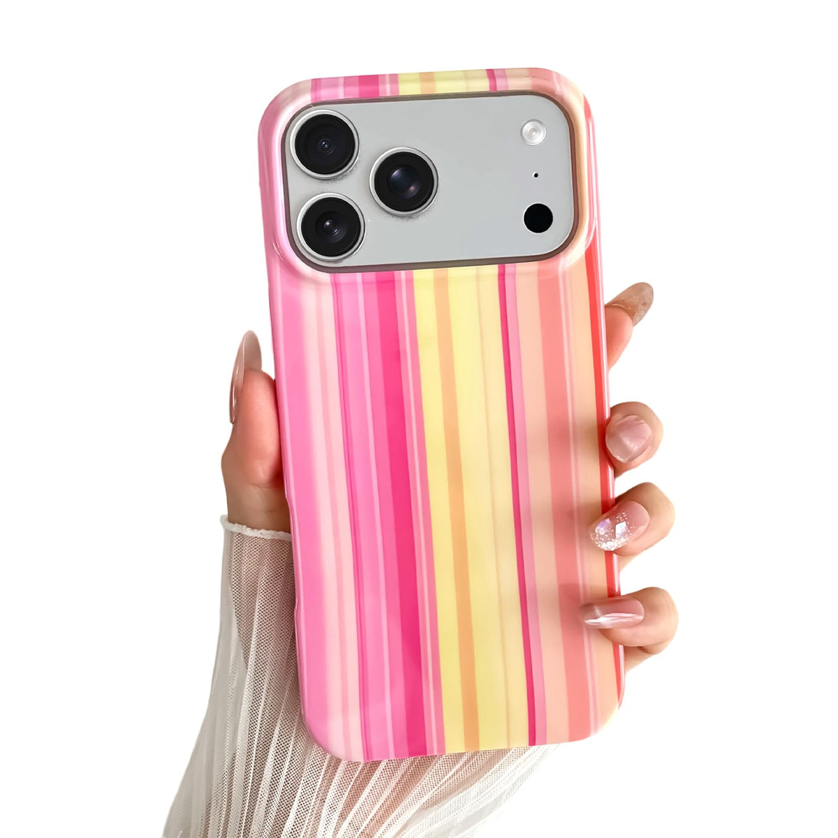 Yeddabox for iPhone 17 Pro Max Case Cute Striped Phone Case Soft TPU Slim Shockproof Phone Cover for Women Girls, Pink