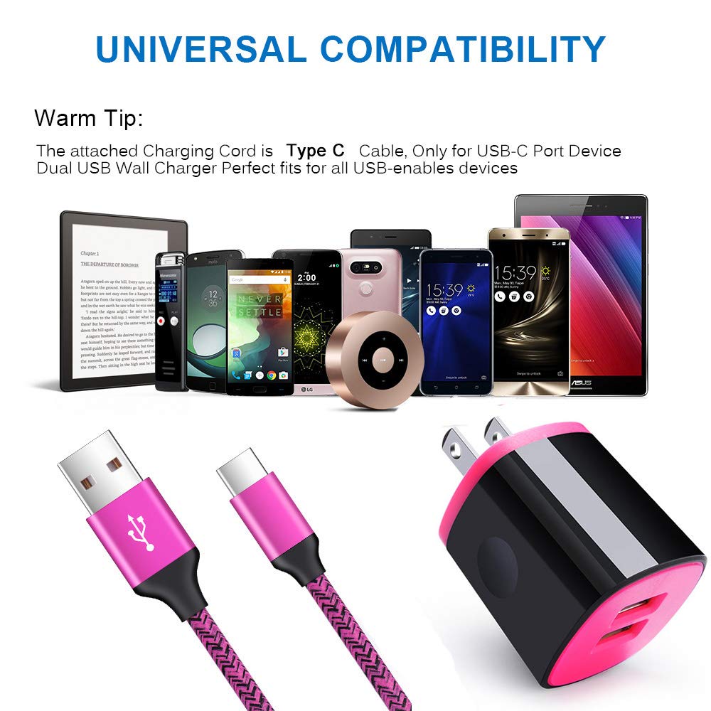 USB C Charger, AndHot Dual Port 2.1A Charger Block Plug+6ft Type C Fast Charging Cable for Samsung Galaxy S26 S25 S24 S23 S22 S21 S20 Note20 A57 A37 A17 A56 A16 A25 A35 A55 A15 A54 A14 A13 A23 A53 A32