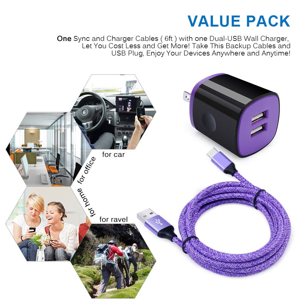 USB C Charger, AndHot Dual Port 2.1A Charger Block Plug+6ft Type C Fast Charging Cable for Samsung Galaxy S26 S25 S24 S23 S22 S21 S20 Note20 A57 A37 A17 A56 A16 A25 A35 A55 A15 A54 A14 A13 A23 A53 A32
