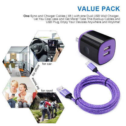 USB C Charger, AndHot Dual Port 2.1A Charger Block Plug+6ft Type C Fast Charging Cable for Samsung Galaxy S26 S25 S24 S23 S22 S21 S20 Note20 A57 A37 A17 A56 A16 A25 A35 A55 A15 A54 A14 A13 A23 A53 A32