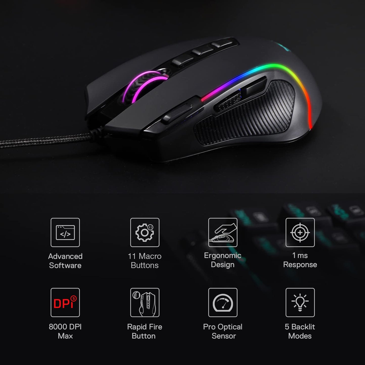 Redragon M612 PRO Swift RGB: 9-Button Gaming Mouse