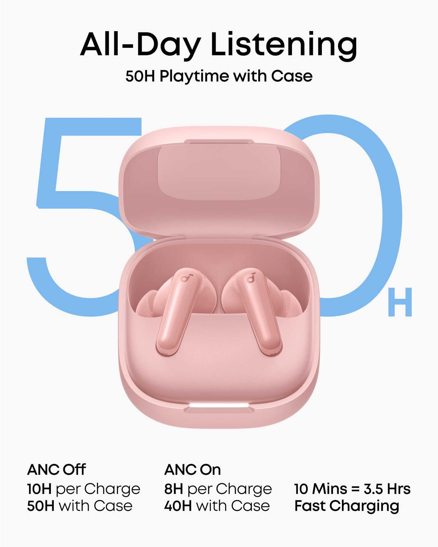 Soundcore P31i by Anker, Real-Time Adaptive Noise Cancelling, Hi-Res Sound, Translation Earbuds, 50H Playtime, Wireless Earbuds, Bluetooth Earphones, Spatial Audio, Fast Charging, IP55 (Black)