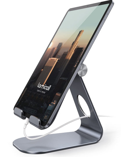 Lamicall Tablet Stand Adjustable, Tablet Stand : Desktop Stand Holder Gifts Suitable to New iPad 2017 Pro 9.7, 10.5, Air Mini 2 3 4, Kindle, Nexus, Accessories, Tab, E-Reader, (4-13 inch) - Gray