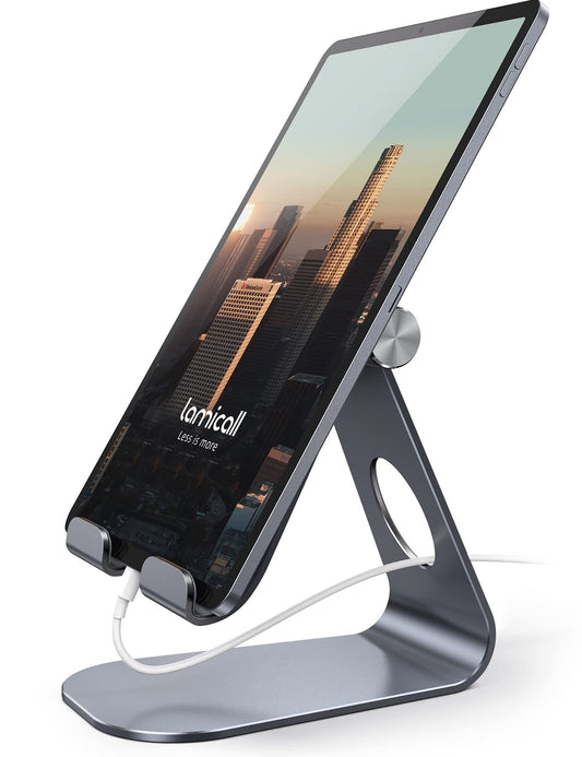 Lamicall Tablet Stand Adjustable, Tablet Stand : Desktop Stand Holder Gifts Suitable to New iPad 2017 Pro 9.7, 10.5, Air Mini 2 3 4, Kindle, Nexus, Accessories, Tab, E-Reader, (4-13 inch) - Gray