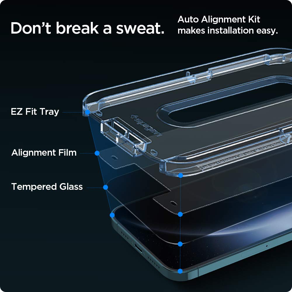 Spigen AluminaCore Tempered Glass Screen Protector [Glas.tR EZ Fit - Privacy] designed for iPhone 17 Pro | iPhone 17 | iPhone 16 Pro [2 Pack] 9H+ Hardness, Aluminum-Enhanced Durability | Tempered Glass, Privacy