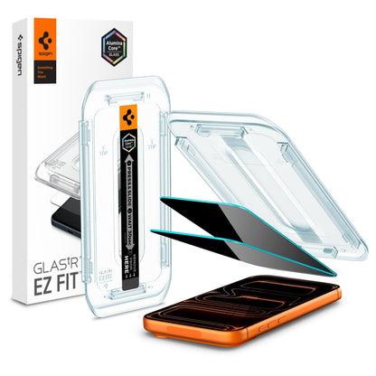 Spigen AluminaCore Tempered Glass Screen Protector [Glas.tR EZ Fit - Privacy] designed for iPhone 17 Pro | iPhone 17 | iPhone 16 Pro [2 Pack] 9H+ Hardness, Aluminum-Enhanced Durability | Tempered Glass, Privacy