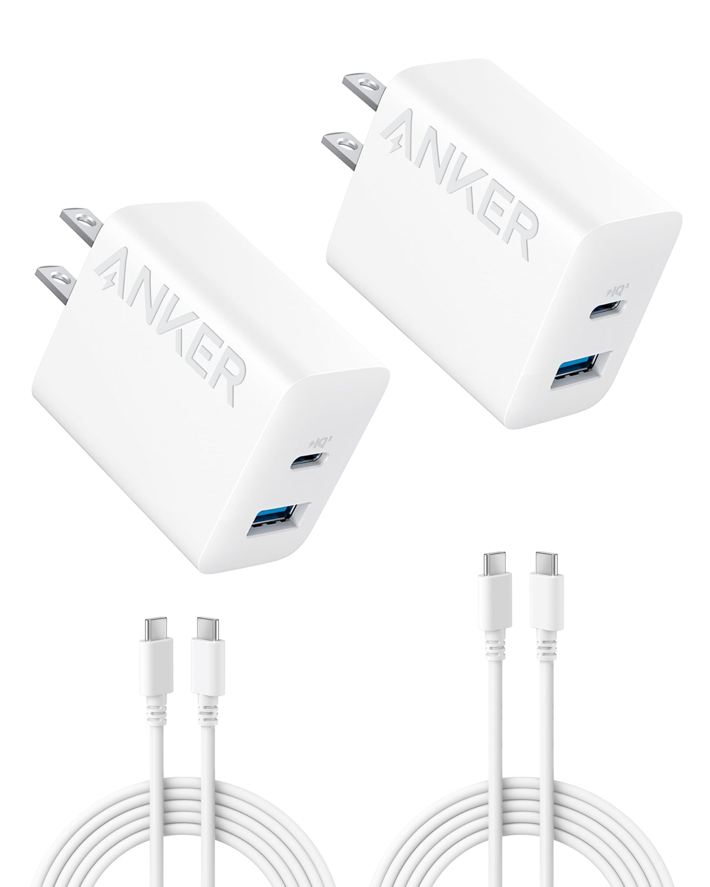 Anker iPhone 17/16 Charger, 2-Pack 20W Fast USB C Charger Block, for iPhone 16/16 Pro Max/15 Series/iPad Pro and More (Black, 2 Pack & 2 Cable)