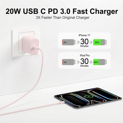 iPad Charger Fast Charging, 20W USB C Charger Block with 10FT & 6FT USB C to C Cable for iPad Pro 13/12.9/11 inch, iPad A16 11th/10th Generation, iPad Air 13/11 inch M4/M3/M2/5th/4th, iPad mini 7/6