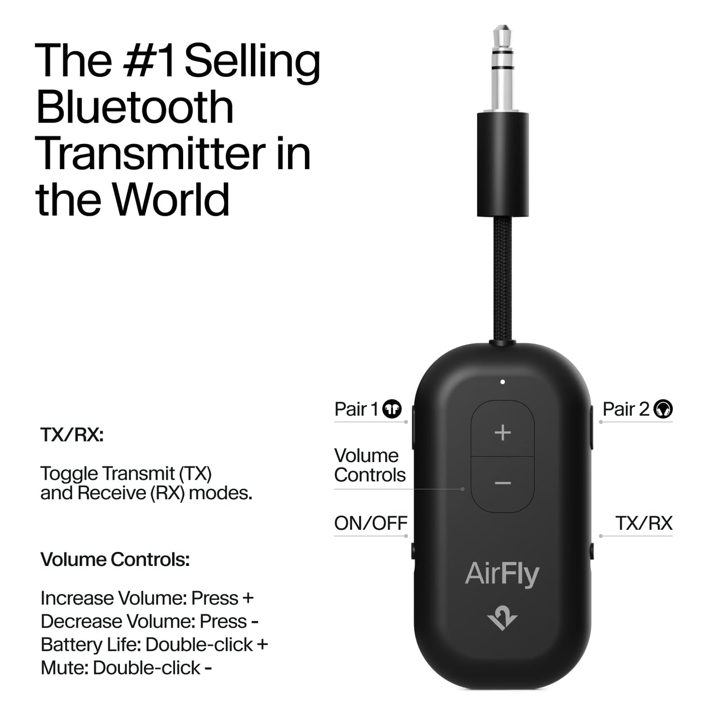 Twelve South AirFly SE | Bluetooth Wireless Audio Transmitter Adapter for AirPods/Headphones, 20+ Hr Battery, Works with 3.5mm aux Jacks on Airplanes, TVs, Gym Equipment, and Travel - Small Enterprise