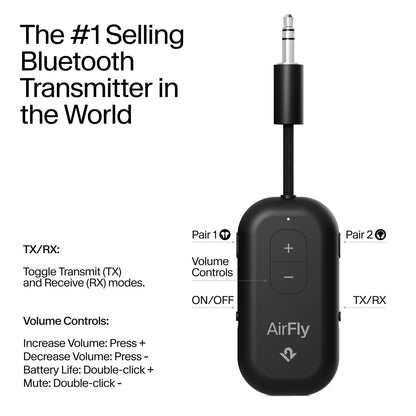 Twelve South AirFly SE | Bluetooth Wireless Audio Transmitter Adapter for AirPods/Headphones, 20+ Hr Battery, Works with 3.5mm aux Jacks on Airplanes, TVs, Gym Equipment, and Travel - Small Enterprise
