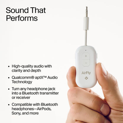 Twelve South AirFly SE | Bluetooth Wireless Audio Transmitter Adapter for AirPods/Headphones, 20+ Hr Battery, Works with 3.5mm aux Jacks on Airplanes, TVs, Gym Equipment, and Travel - Small Enterprise