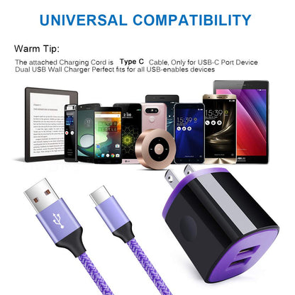 USB C Charger, AndHot Dual Port 2.1A Charger Block Plug+6ft Type C Fast Charging Cable for Samsung Galaxy S26 S25 S24 S23 S22 S21 S20 Note20 A57 A37 A17 A56 A16 A25 A35 A55 A15 A54 A14 A13 A23 A53 A32