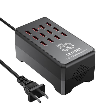 50W 12-Port USB Charging Station for Multiple Devices-Portable USB Charging Hub Compatible with iPhone, Android, Tablet, AirPods & More-Compact Charger Block for Home, Office & Entrepreneur.