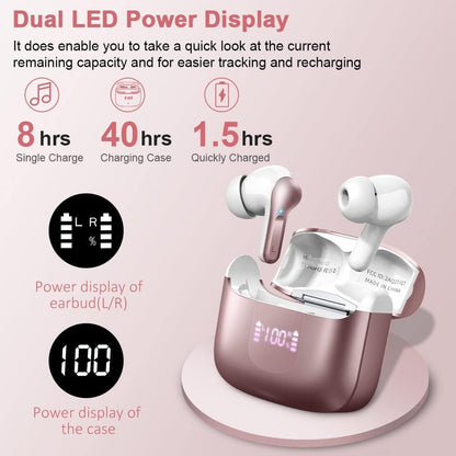 Wireless Earbuds, 2026 Bluetooth 5.4 Headphones NEW Ear Buds 40H Bass Stereo in-Ear Earphones ENC Noise Cancelling Earbuds with 4 HD Mic, USB-C LED Display IP7 Waterproof Sport Headset for Android iOS