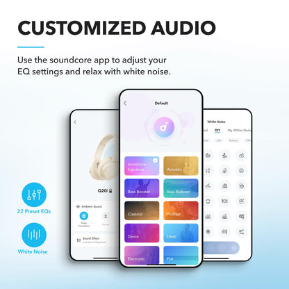 Soundcore by Anker Q20i Hybrid Active Noise Cancelling Headphones, Wireless Over-Ear Bluetooth, 40H Long ANC Playtime, Hi-Res Audio, Big Bass, Customize via an App, Transparency Mode (Black)