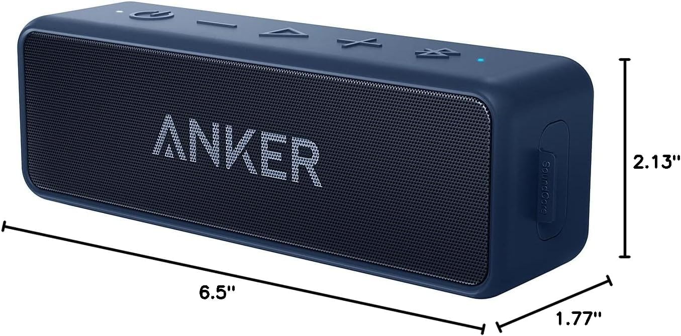 Anker Soundcore 2 Portable Bluetooth Speaker with Stereo Sound, Bluetooth 5, Bassup, IPX7 Waterproof, 24-Hour Playtime, Wireless, Speaker for Home, Outdoors, Travel