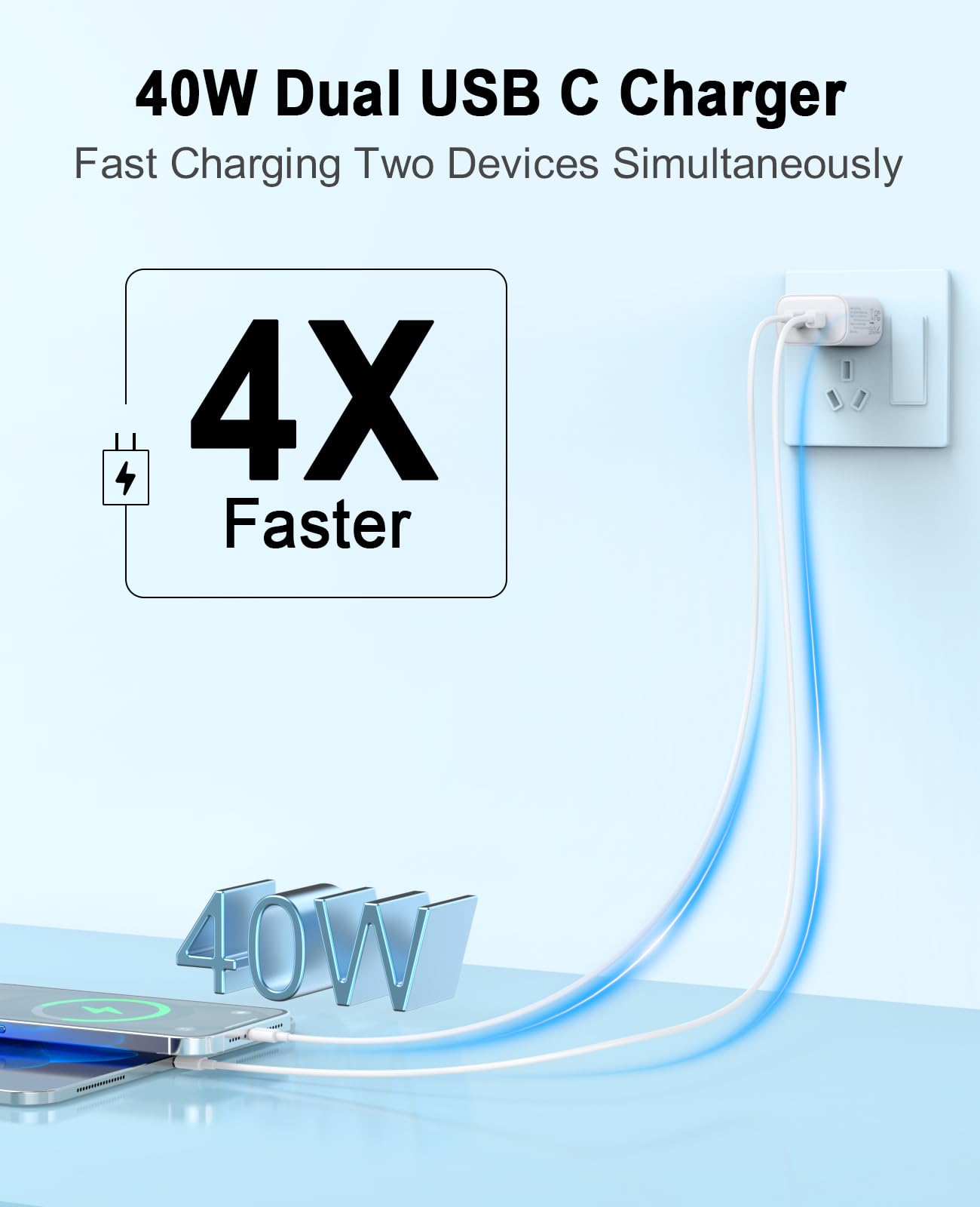 iPhone 17 16 15 Charger, USB C Charger, 4-Pack Fast Wall Charging, USB-C Chargers Block (4-Pack 6 ft Cable Included) for iPhone 17/16/15/15 Pro/15 Pro Max/iPad Pro/AirPods Samsung & More