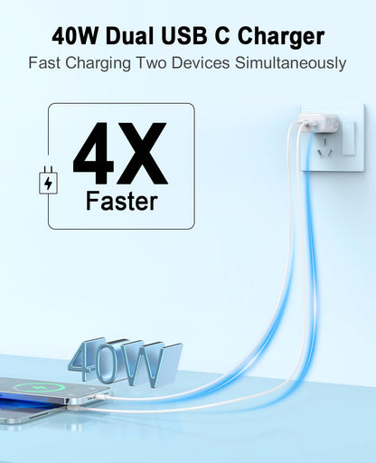 iPhone 17 16 15 Charger, USB C Charger, 4-Pack Fast Wall Charging, USB-C Chargers Block (4-Pack 6 ft Cable Included) for iPhone 17/16/15/15 Pro/15 Pro Max/iPad Pro/AirPods Samsung & More