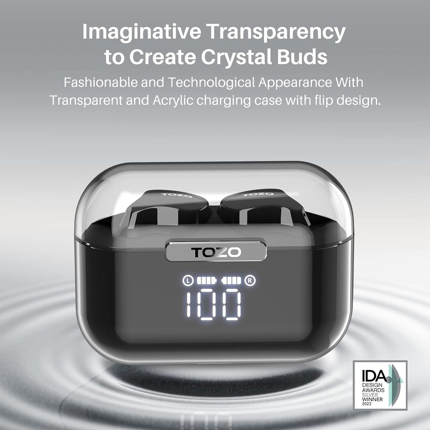 TOZO T18 Wireless Earbuds Bluetooth Headphones 5.3, IPX8 Waterproof Ear Buds, 4 Mic Clear Call Long Playtime with LED Digital Display Charging Case, Stereo Bass Sound 32 Customized EQ via APP